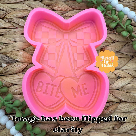 Bite Me Conversation Heart Cherries Freshie Mold, bow freshie mold, snarky valentine freshie mold, heart freshie mold, anti valentine mold