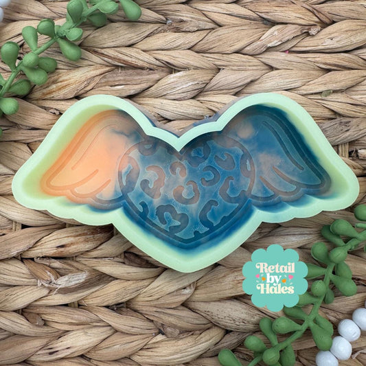 Heart with Wings Leopard Print Freshie Mold, western valentine freshie mold, heart with wings freshie mold, valentine soap mold