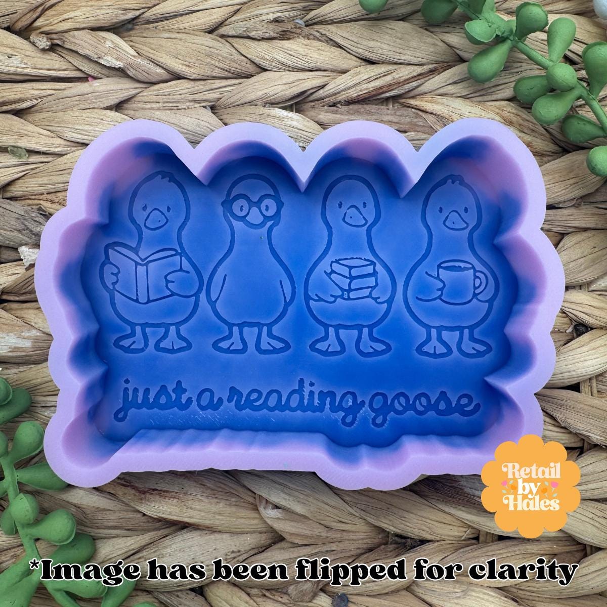 Just a Reading Goose Freshie Mold, book freshie mold, silly goose freshie mold, popular freshie molds, reading freshie, just a goose mold