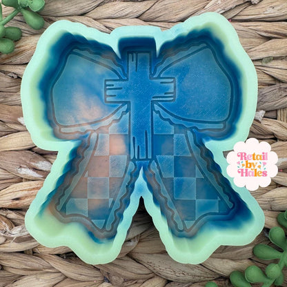 Checkerboard Cross Bow Freshie Mold, for easter, car freshie cross mold, cross easter mold for bath bombs, easter freshie, Christmas cross