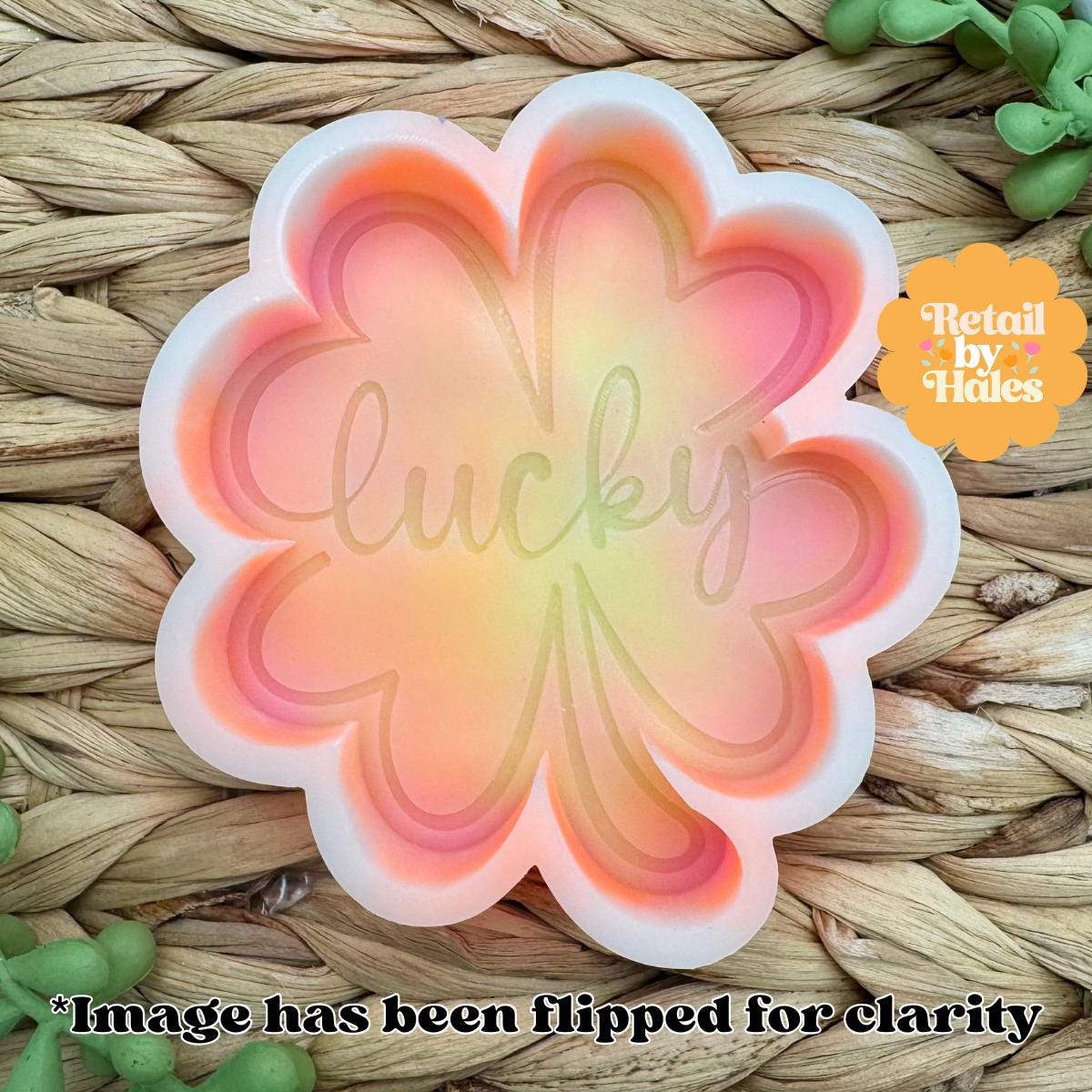 Lucky Shamrock Freshie Mold, smiling lucky clover freshie mold, St Patrick's day freshie mold, Irish freshie mold, silicone soap molds