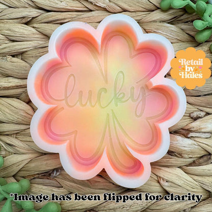 Lucky Shamrock Freshie Mold, smiling lucky clover freshie mold, St Patrick's day freshie mold, Irish freshie mold, silicone soap molds