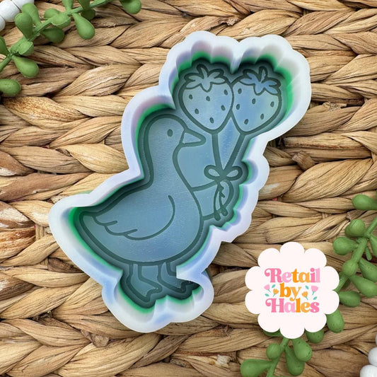 Duck with Strawberry Balloons Freshie Mold, valentine's day soap mold, valentine wax mold, valentine goose freshie mold, strawberry freshie