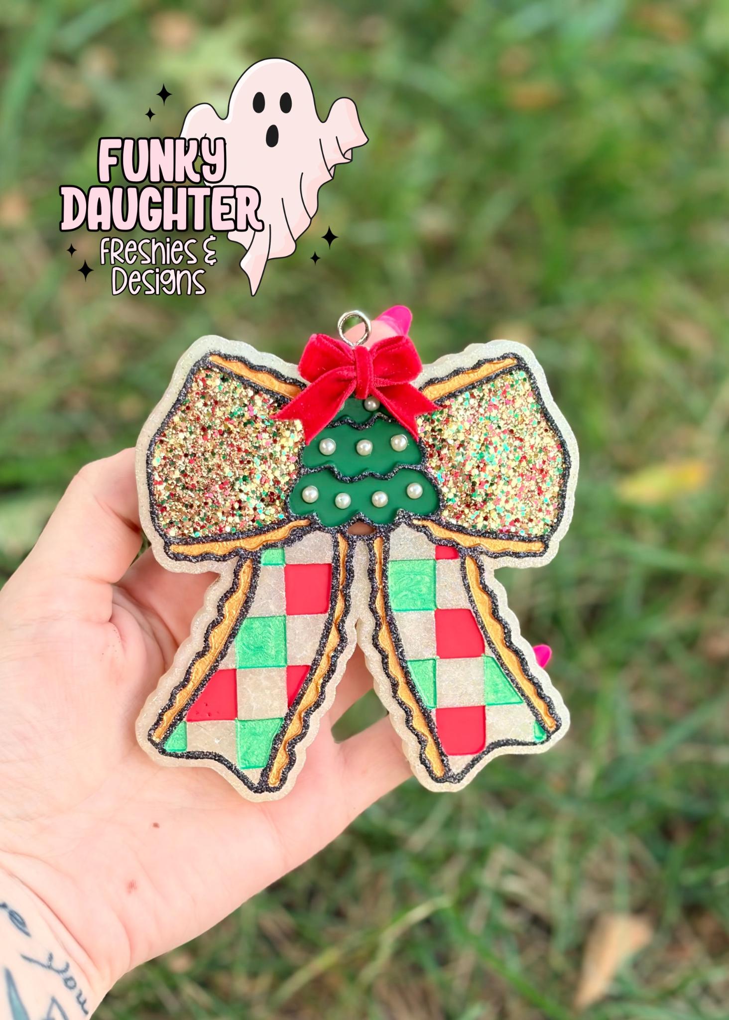 Christmas Tree Bow Freshie Mold, pine tree bow freshie mold, coquette freshie mold, winter freshie molds, christmas wax melt mold, soap mold