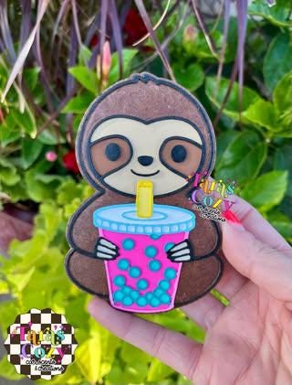 Sloth with Boba Freshie Mold, sloth freshie mold, summer silicone molds, hanging sloth freshie mold, beach freshie mold, summer freshie mold