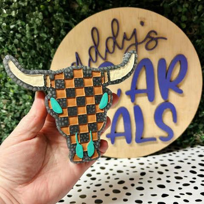 Checkerboard Bull Skull Freshie Mold, Western Freshie Molds, Cowboy Summer Freshie Molds, Cowgirl Freshie Molds, Cow Freshie Mold