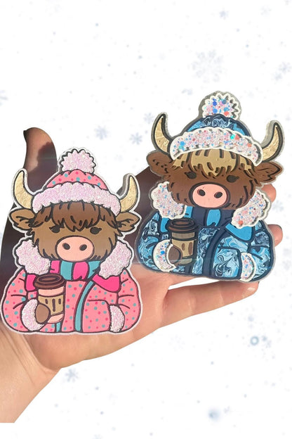 Highland Cow with Coffee Freshie Mold, cozy winter freshie mold, highland cow freshie mold, western freshie mold