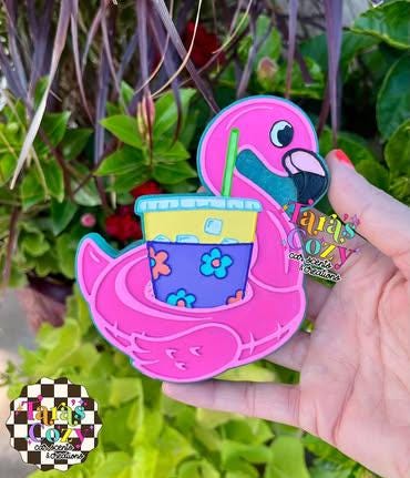 Flamingo Floaty with Iced Coffee Freshie Mold, coffee freshie mold, summer silicone molds, cardstock freshie mold, pool freshie mold