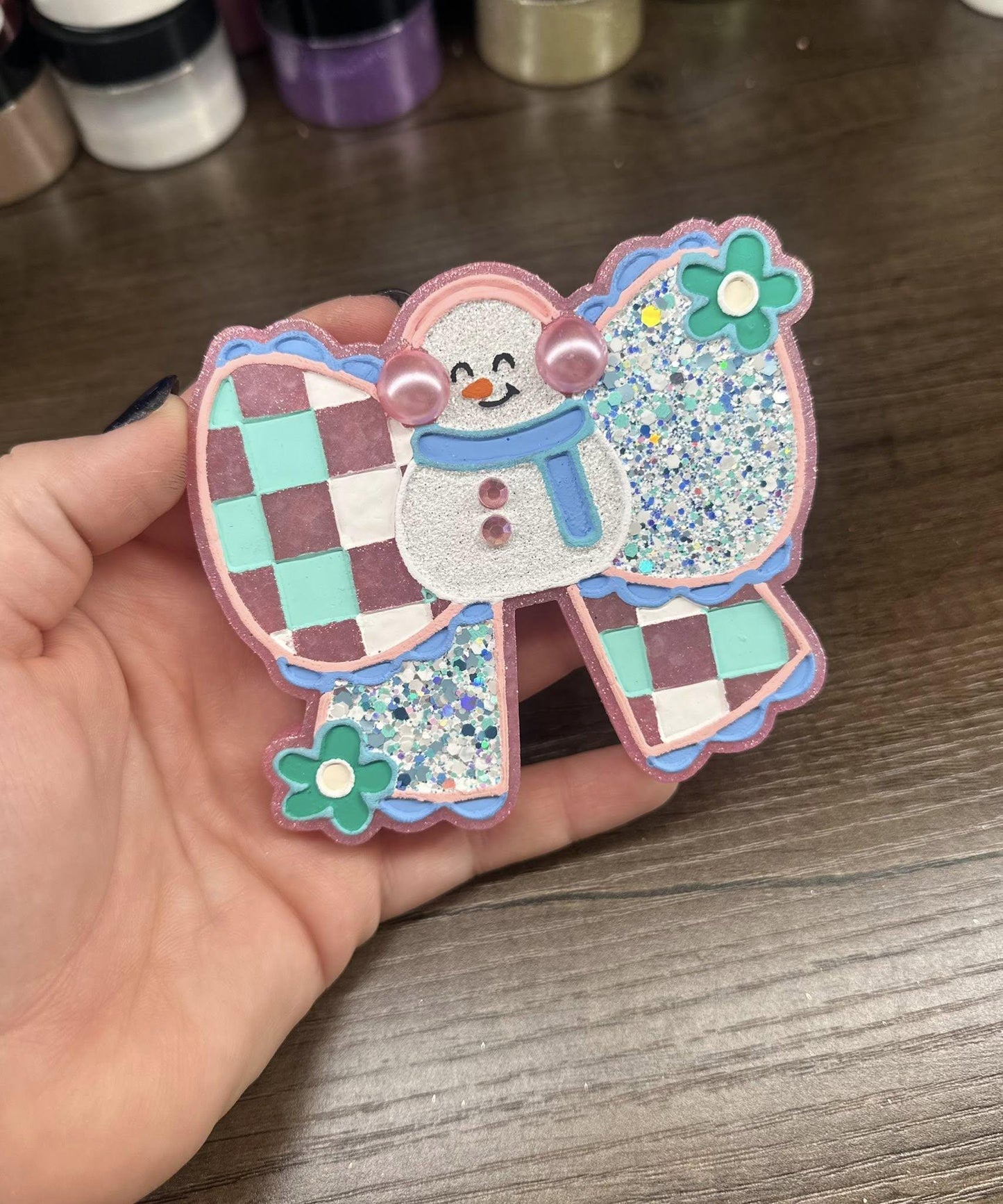 Snowman Bow Freshie Silicone Mold, freshie making supplies, Christmas freshie mold, cozy winter freshie molds, happy winter molds