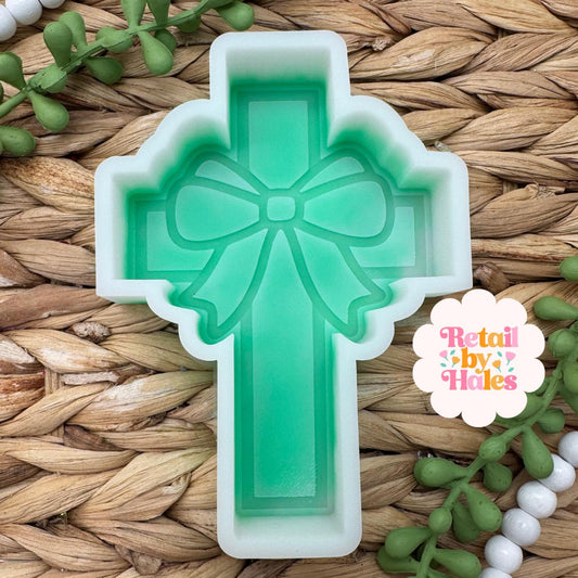 Cross with Bow Freshie Mold, for easter, car freshie cross mold, cross easter mold for bath bombs, easter freshie, Christmas cross