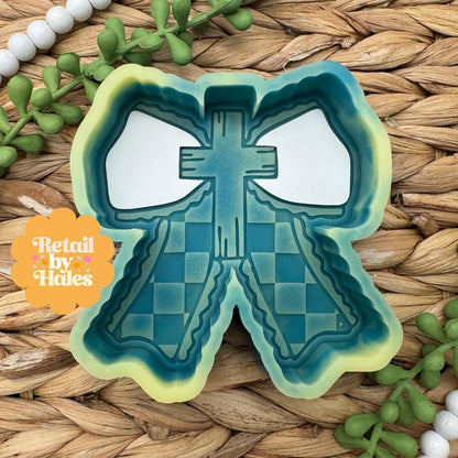 Checkerboard Cross Bow Freshie Mold, for easter, car freshie cross mold, cross easter mold for bath bombs, easter freshie, Christmas cross