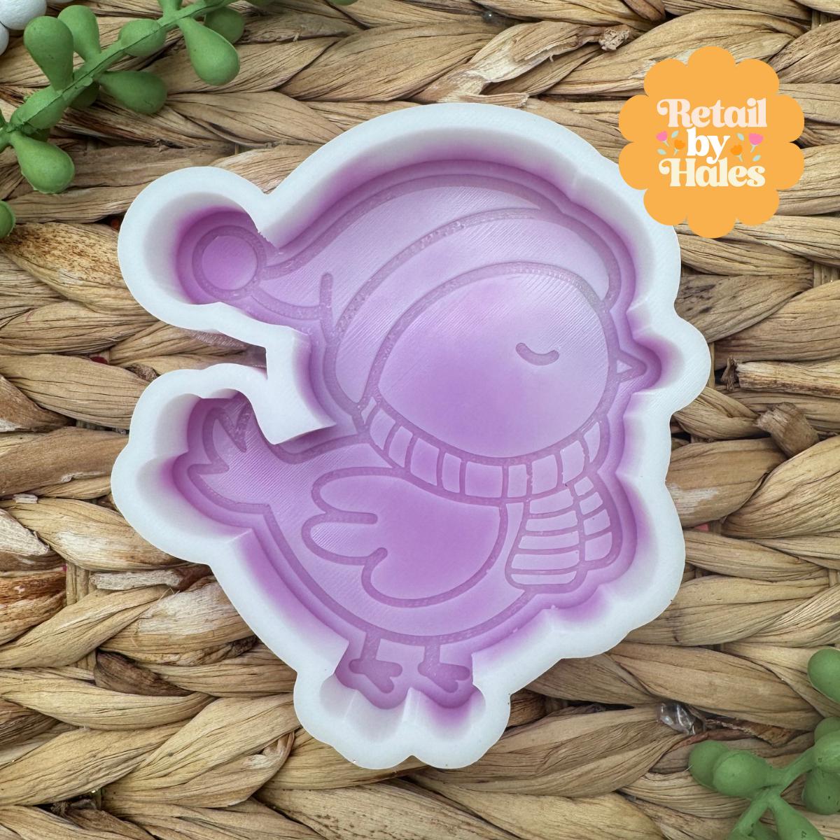 Winter Chicken Freshie Mold, freshie making supplies, Chick with Beanie freshie mold, Snow chick silicone mold, Christmas chicken mold