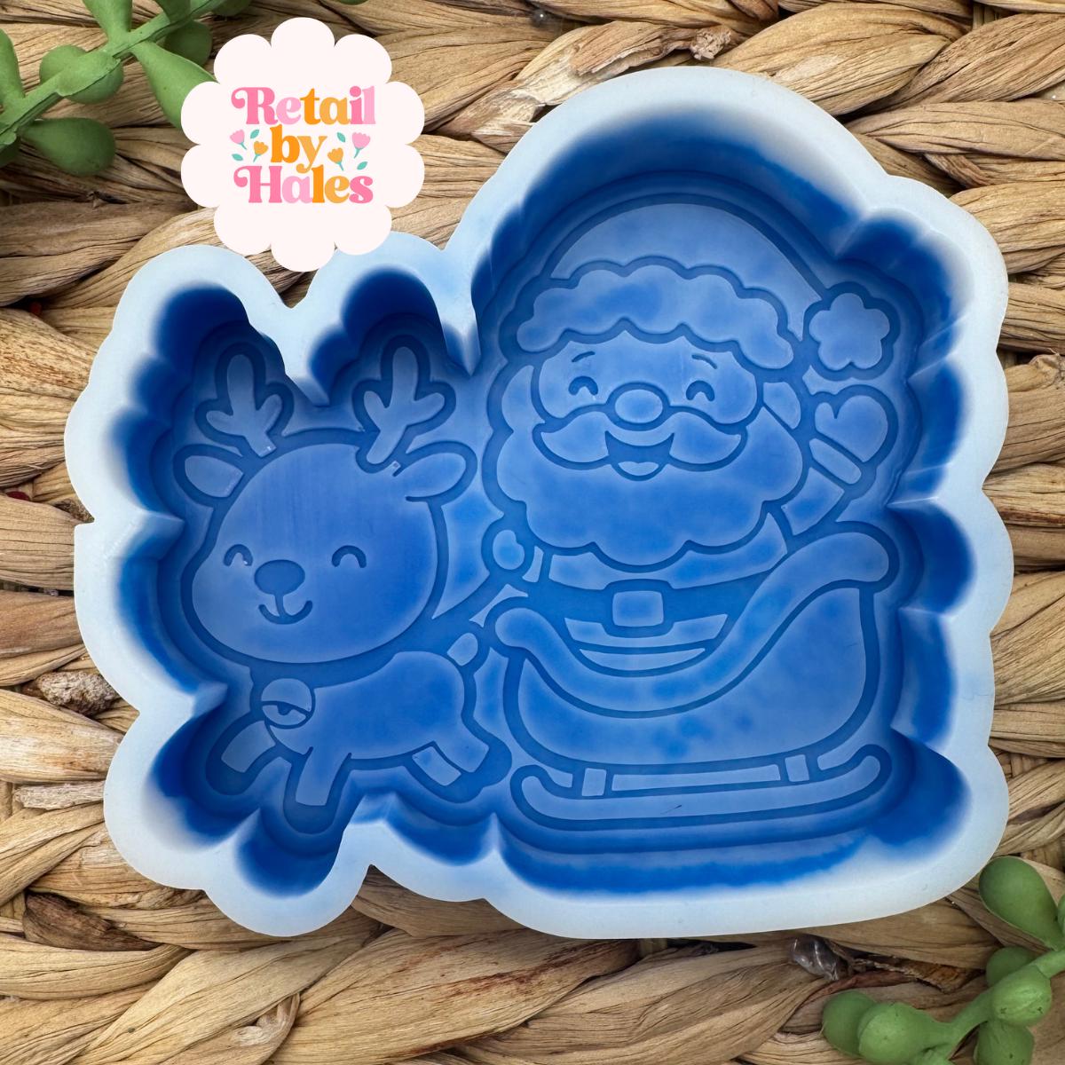 Santa with his Sleigh Freshie Mold, Rudolph soap mold