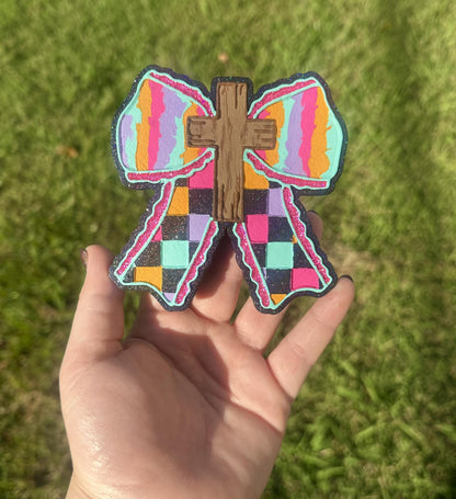 Checkerboard Cross Bow Freshie Mold, for easter, car freshie cross mold, cross easter mold for bath bombs, easter freshie, Christmas cross