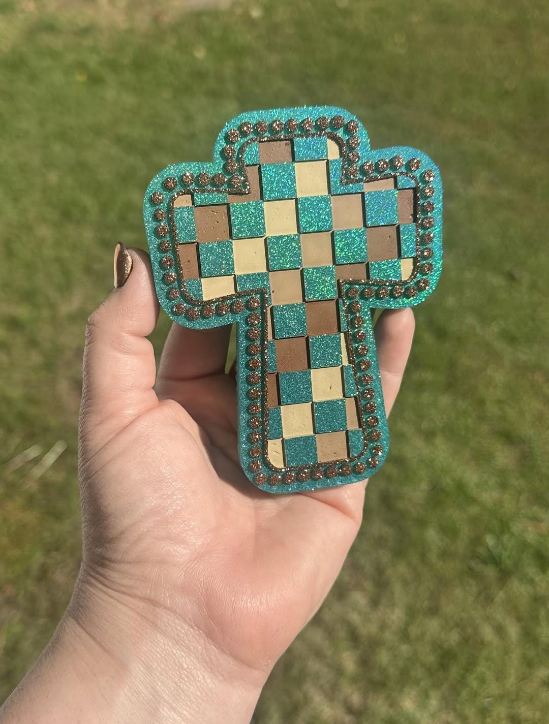 Checkerboard Cross Freshie Mold, for easter, car freshie cross mold, cross easter mold for bath bombs, easter freshie, Christmas cross