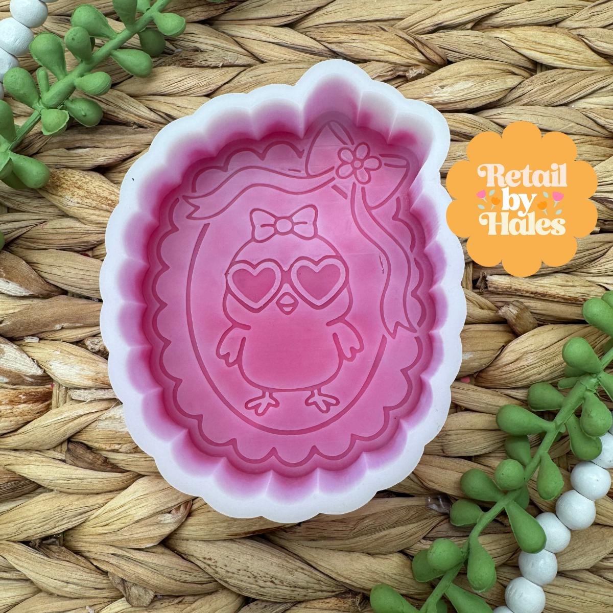 Easter Chick in Frame Freshie Mold, Easter Freshie Molds, Cute Chick With Glasses Soap mold