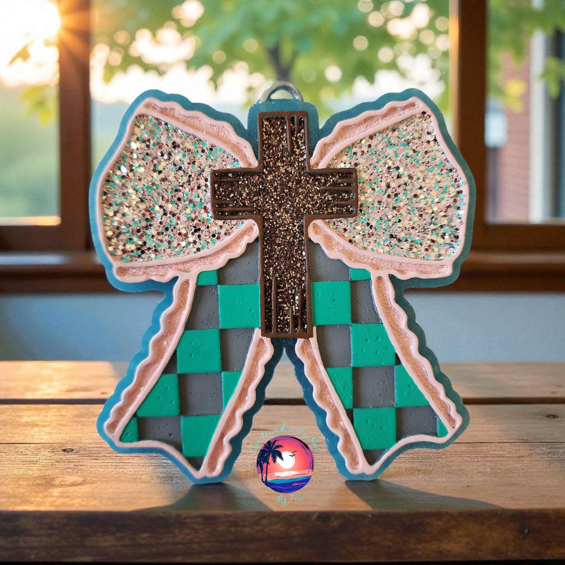 Checkerboard Cross Bow Freshie Mold, for easter, car freshie cross mold, cross easter mold for bath bombs, easter freshie, Christmas cross