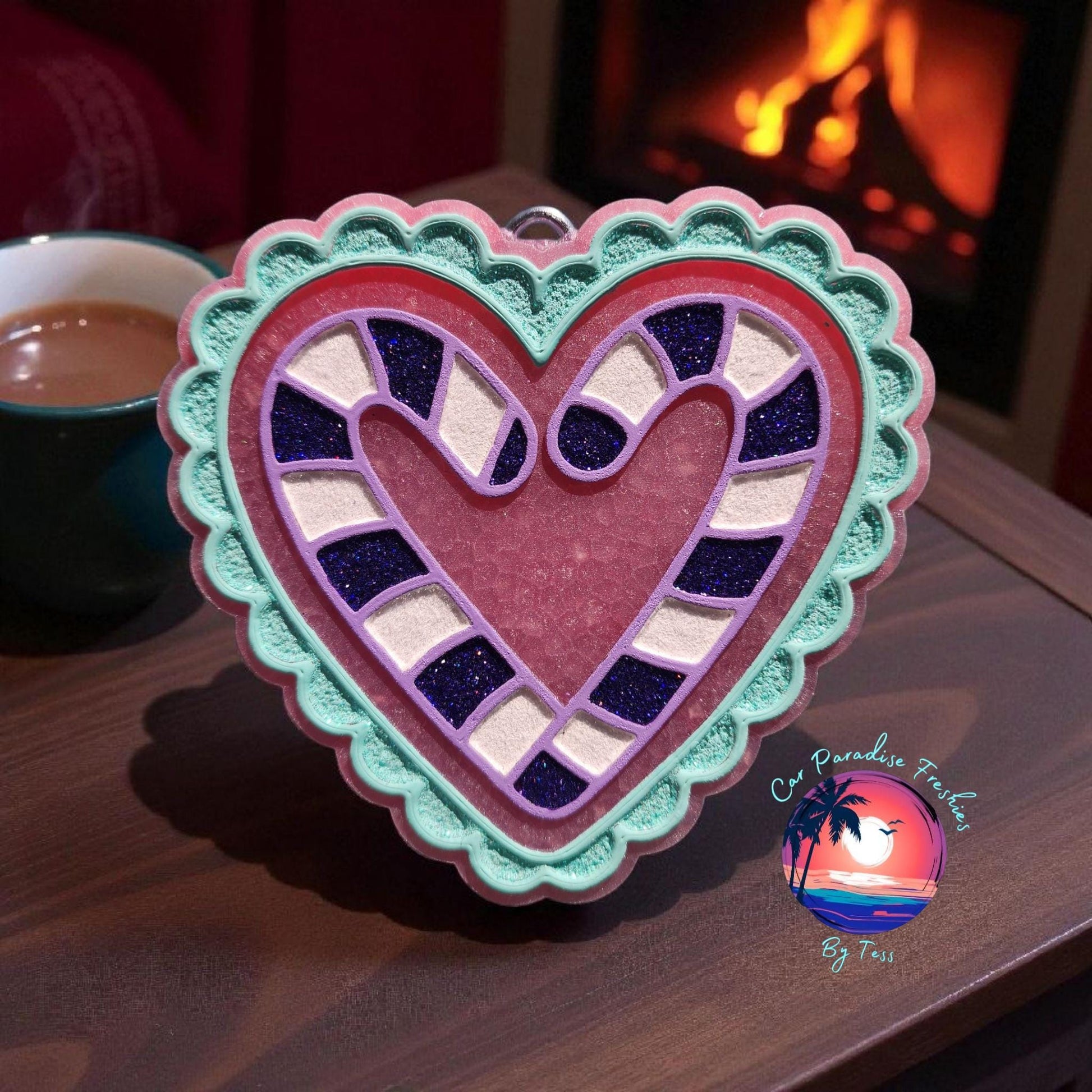 Candy Cane in Heart Frame Freshie Mold, Christmas coquette freshie mold, candy cane freshie mold, christmas frame freshie molds
