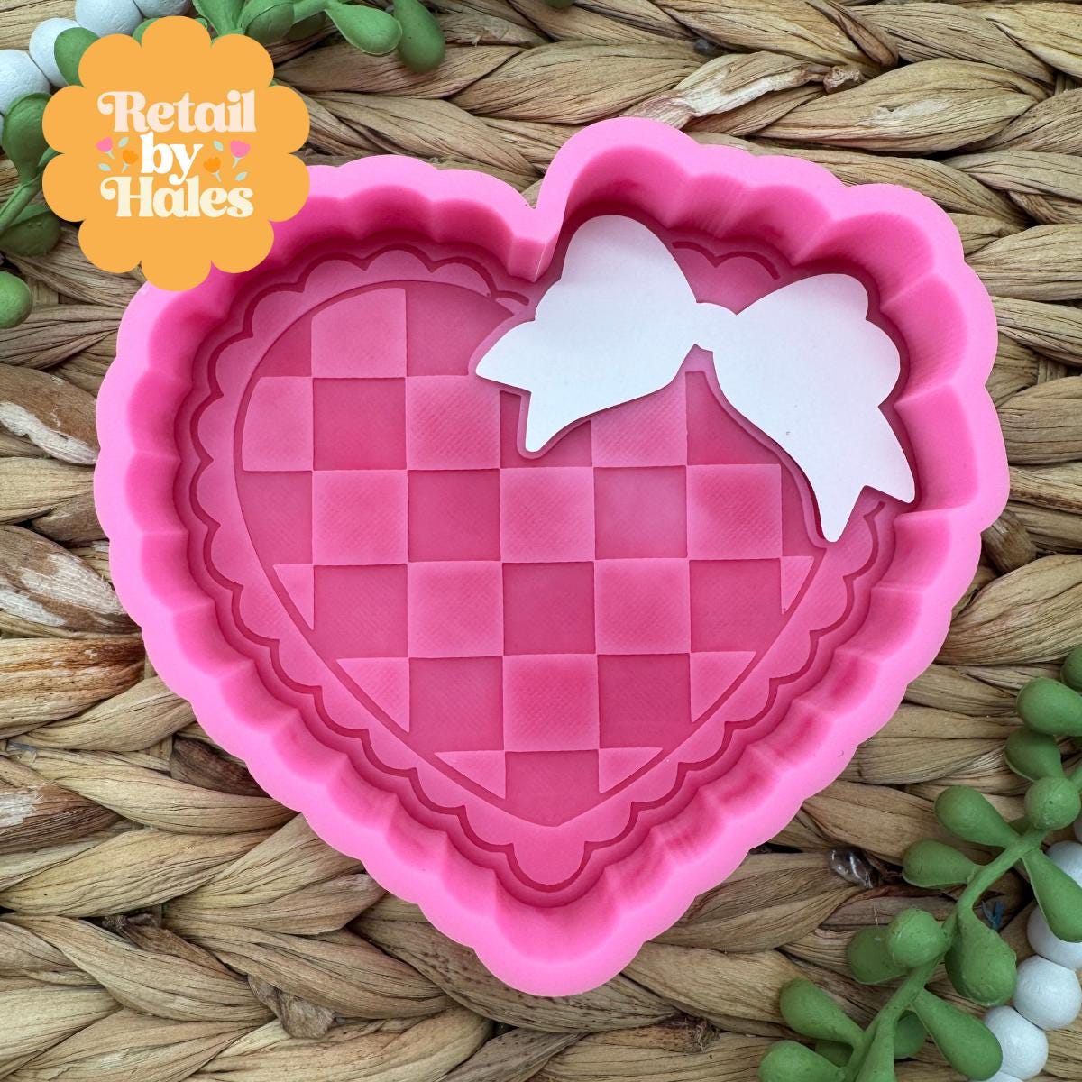 Plaid Heart with Bow Freshie Mold, couple freshie mold, boyfriend and girlfriend freshie mold, valentine freshie mold, heart freshie mold