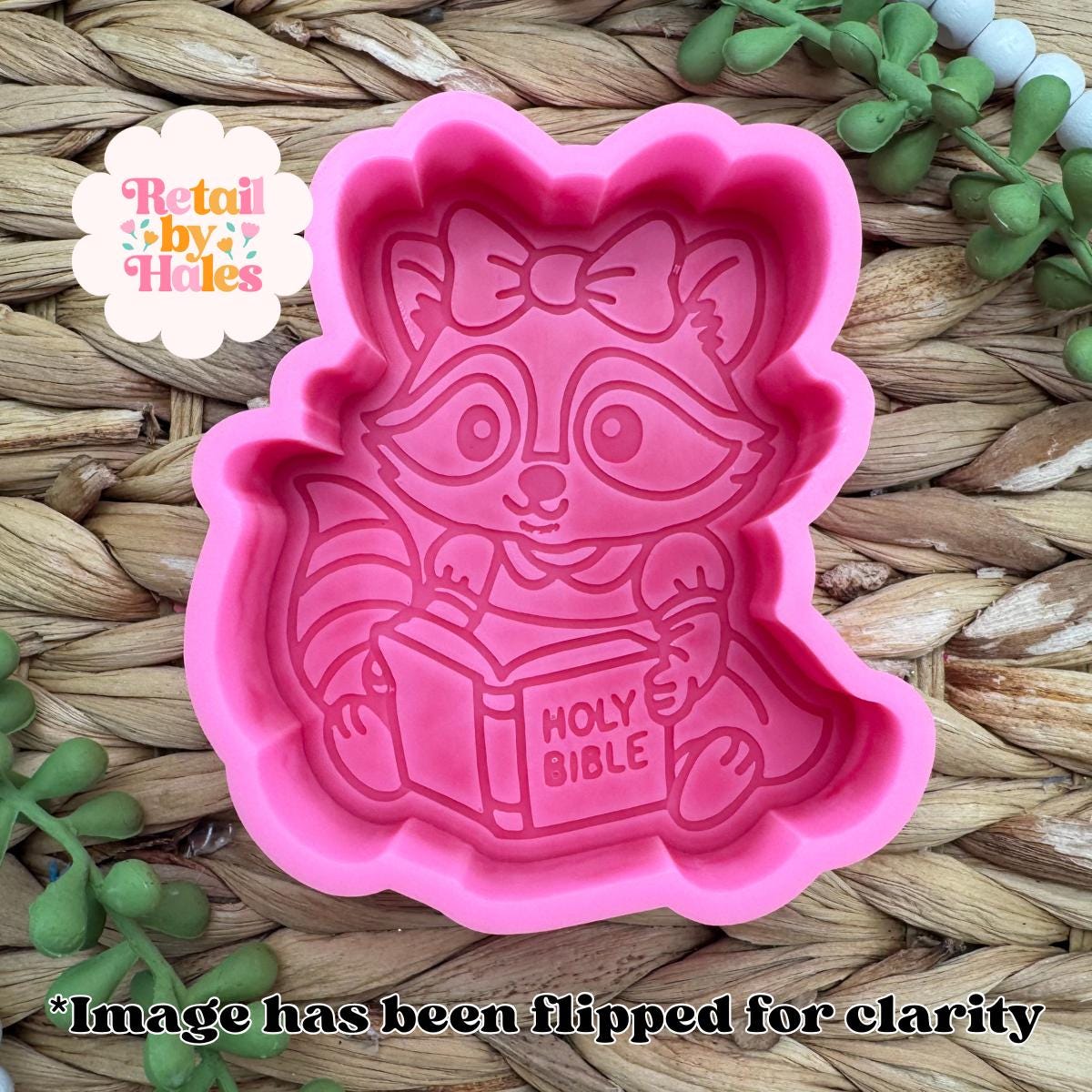 Raccoon Reading Bible Freshie Mold for easter, car freshie design oven safe silicone cross mold for wax, cross easter mold for bath bombs