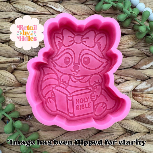Raccoon Reading Bible Freshie Mold for easter, car freshie design oven safe silicone cross mold for wax, cross easter mold for bath bombs