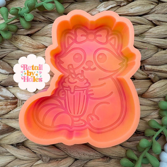 Raccoon with Milk Shake Freshie Mold for summer, car freshie design oven safe silicone mold for wax, ice cream mold for bath bombs