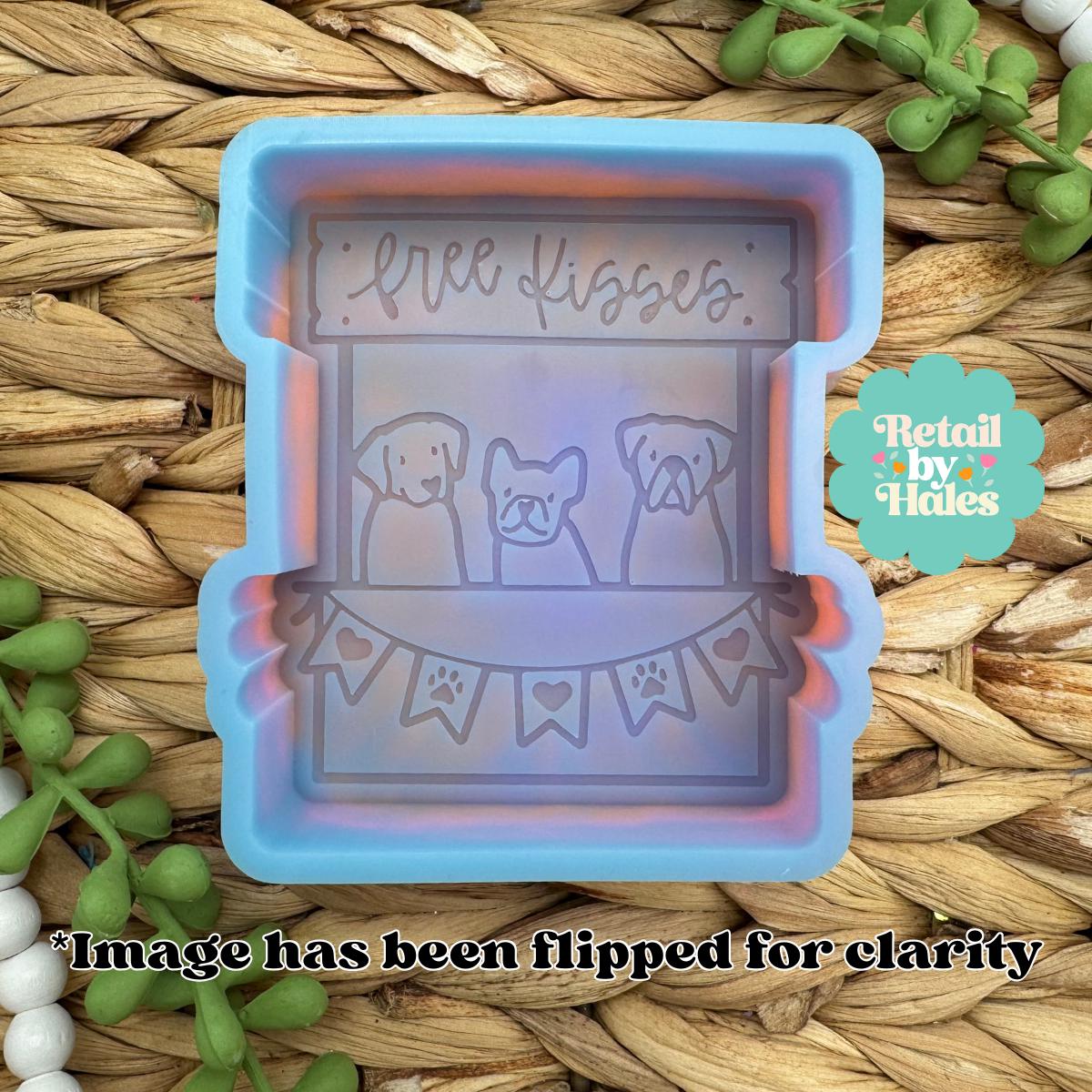 Dog Kissing Booth Freshie Mold, Free Kisses Soap Mold, Rescue shelter freshie mold. dog wax mold, dog soap mold