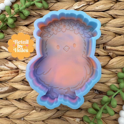 Chick with Flower Headband Freshie Mold, Easter Freshie Molds, Cute Chick With Flower Headband Soap mold