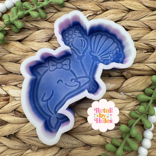 Dolphin With Shell Balloons Freshie Silicone Mold, ocean freshie molds, cutesy soap mold, starfish freshie mold, summer freshie molds