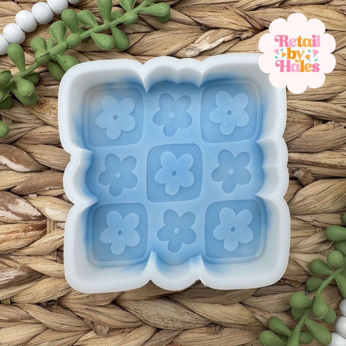 Square Flowers freshie Mold, Summer freshie molds, flower mold, cute freshie molds, checkerboard flower freshie molds, wax melt mold