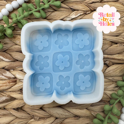 Square Flowers freshie Mold, Summer freshie molds, flower mold, cute freshie molds, checkerboard flower freshie molds, wax melt mold