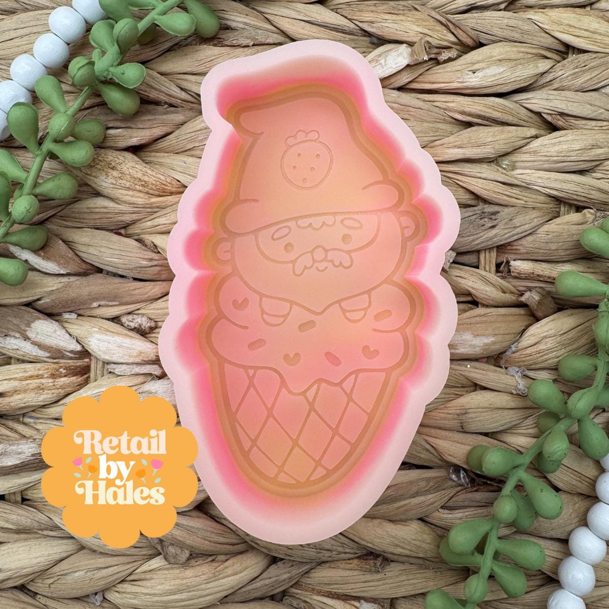Gnome Ice Cream Cone Freshie Mold, summer freshie mold, ice cream soap mold, ice cream wax melt mold, handmade freshie mold summer soap mold