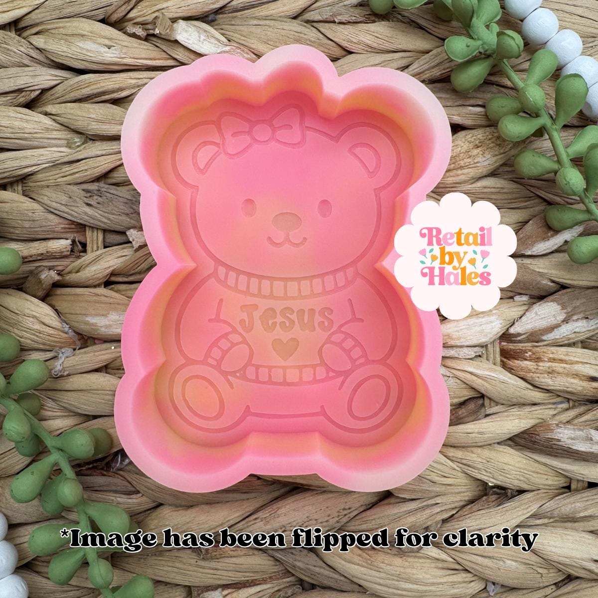 Teddy Bear with Jesus Sweater Freshie Mold for easter, cross easter mold for bath bombs, Christian freshie molds, Jesus freshie mold
