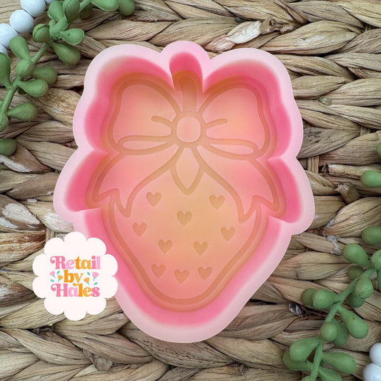 Strawberry with Hearts Freshie Mold, valentine's day freshie mold, soap mold for valentine's day, bow silicone mold, strawberry freshie mold