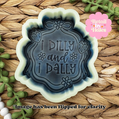 I Dilly and I Dally Frame Freshie Mold, funny freshie molds, summer freshie mold, coquette freshie mold, cutesy silicone mold, strawberry
