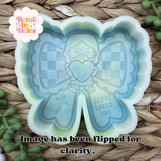 Jesus Loves You Bow freshie mold, christian silicone mold, easter soap mold, little Jesus freshie mold, easter freshie mold