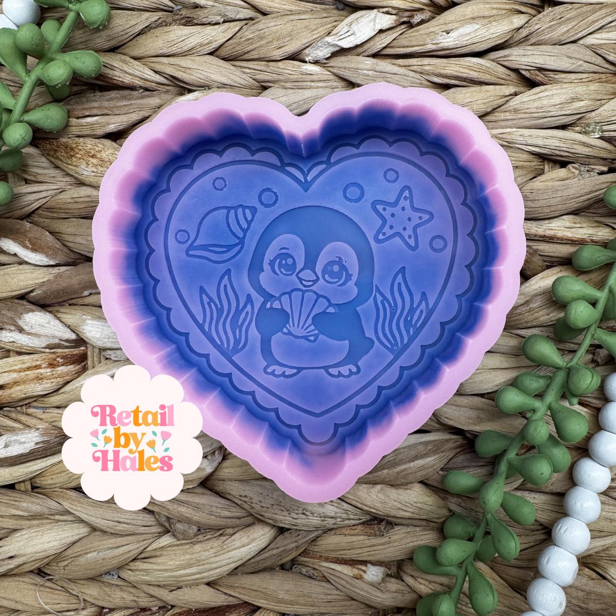 Penguin Heart Freshie Mold, Summer Freshie Molds, Animal Freshie Molds, Ocean Freshie Mold, Beach Freshie Mold, Swimming Freshie