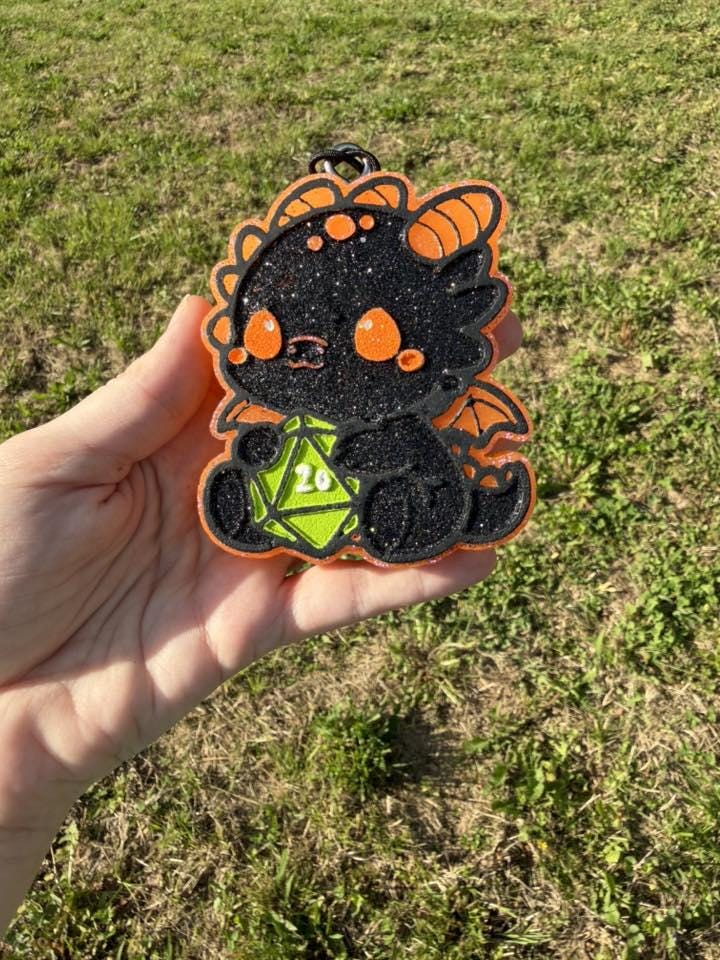 Dragon with Dice Freshie Mold, d20 freshie mold, dungeons and dragons freshie mold, pathfinder freshie mold, nerdy freshie molds