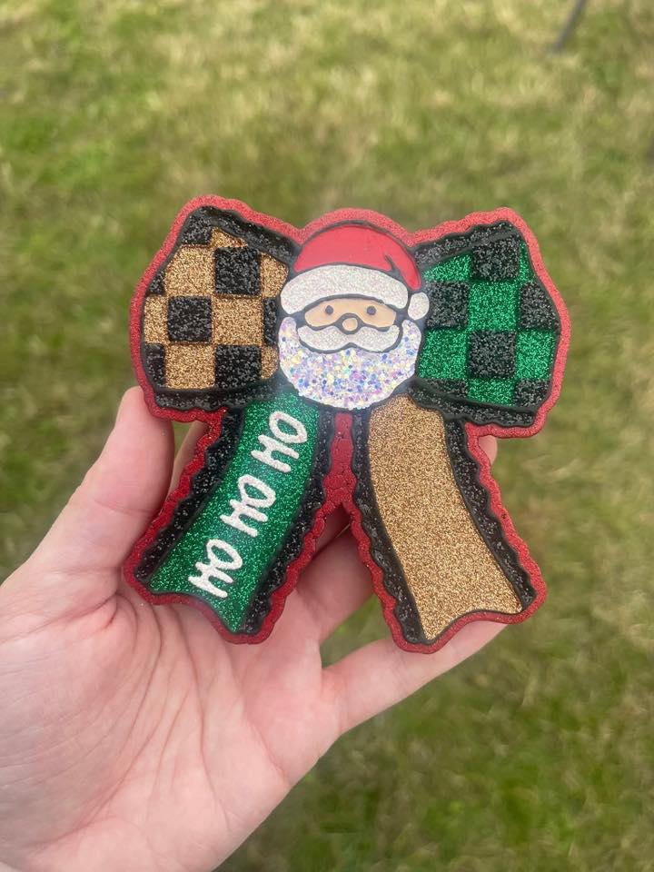 Ho Ho Ho Santa Bow Freshie Mold, freshie making supplies, Christmas freshie mold, santa claus wax mold, Cute Santa soap mold