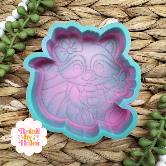 Raccoon Freshie Mold, Raccoon with butterfly freshie mold, summer freshie mold, animal freshie mold, raccoon soap mold, butterfly freshie