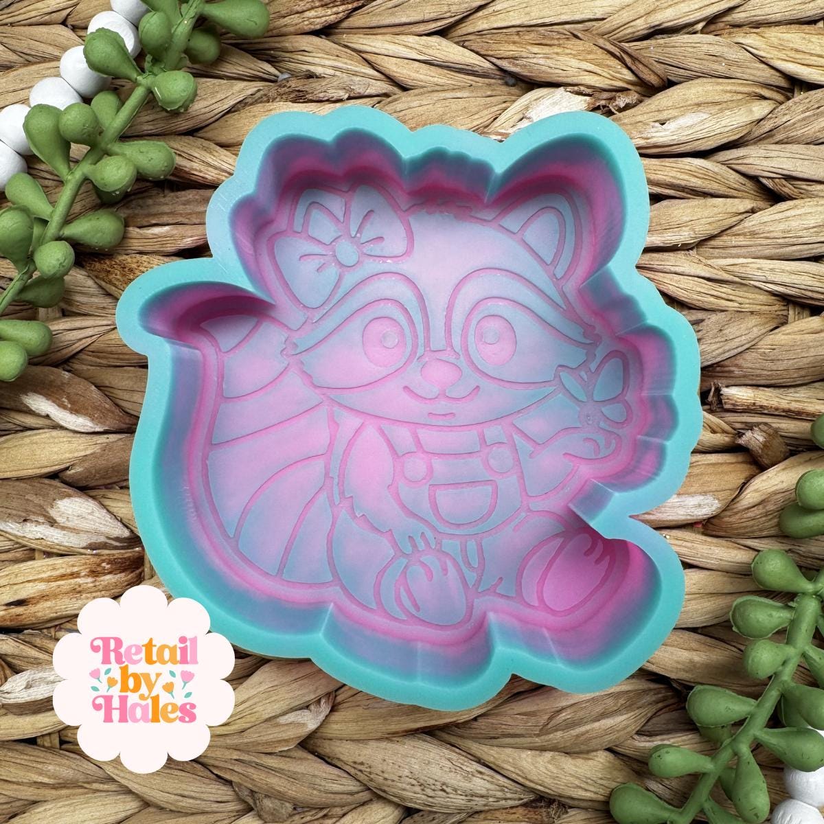 Raccoon Freshie Mold, Raccoon with butterfly freshie mold, summer freshie mold, animal freshie mold, raccoon soap mold, butterfly freshie