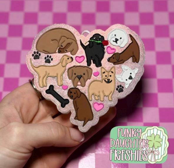 Dog Heart Freshie Mold, Free Kisses Soap Mold, Rescue shelter freshie mold, dog wax mold, dog soap mold, puppy freshie mold