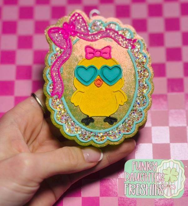 Easter Chick in Frame Freshie Mold, Easter Freshie Molds, Cute Chick With Glasses Soap mold