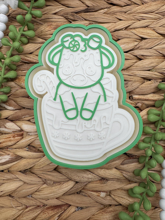 Peppermint Cocoa Cow Freshie Mold, western freshie molds, coffee mug freshie mold, winter freshie mold, hot chocolate freshie mold