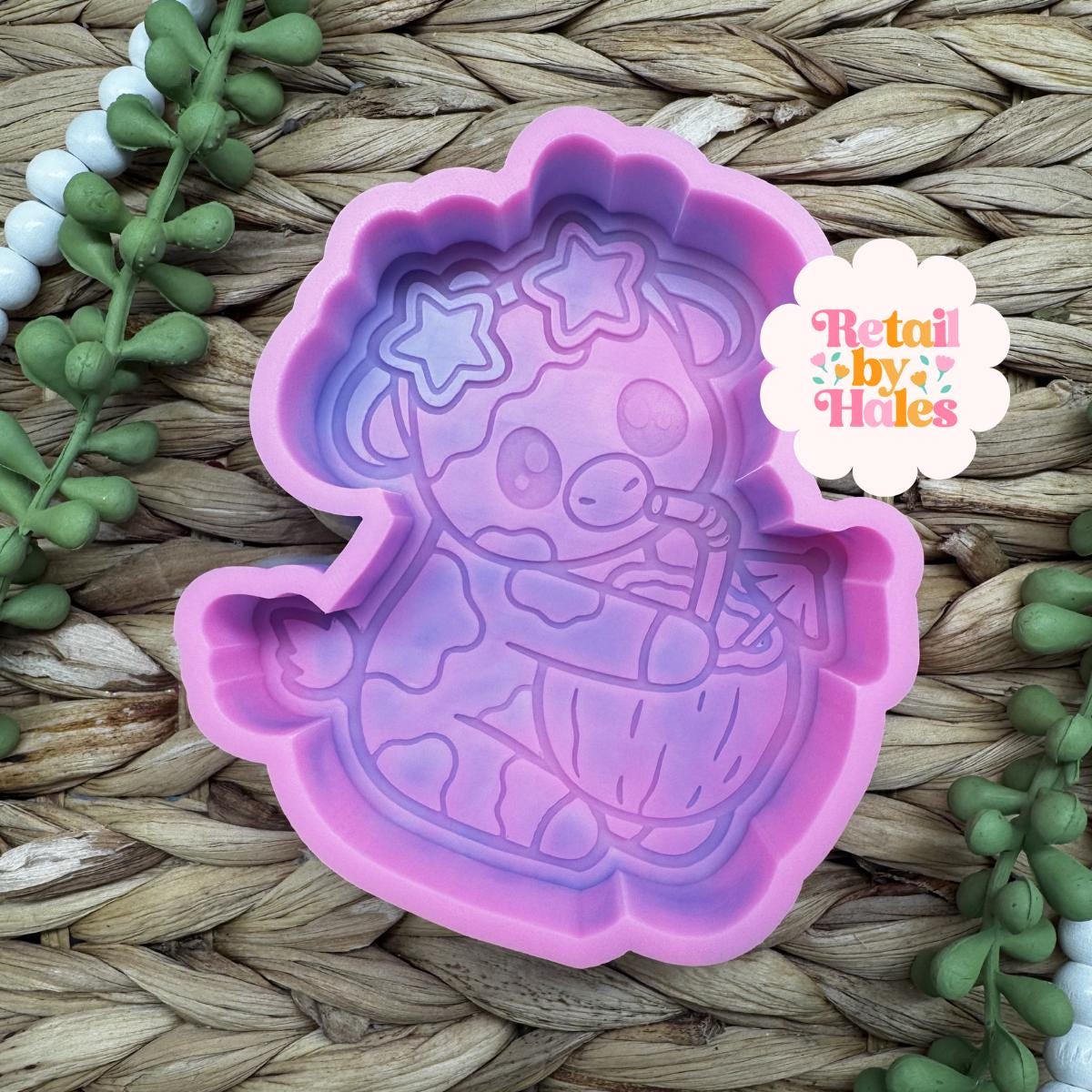 Coconut Drink Cow Freshie Mold, western freshie molds, ocean freshie molds, vacation freshie, drinking freshie mold, summer freshie mold
