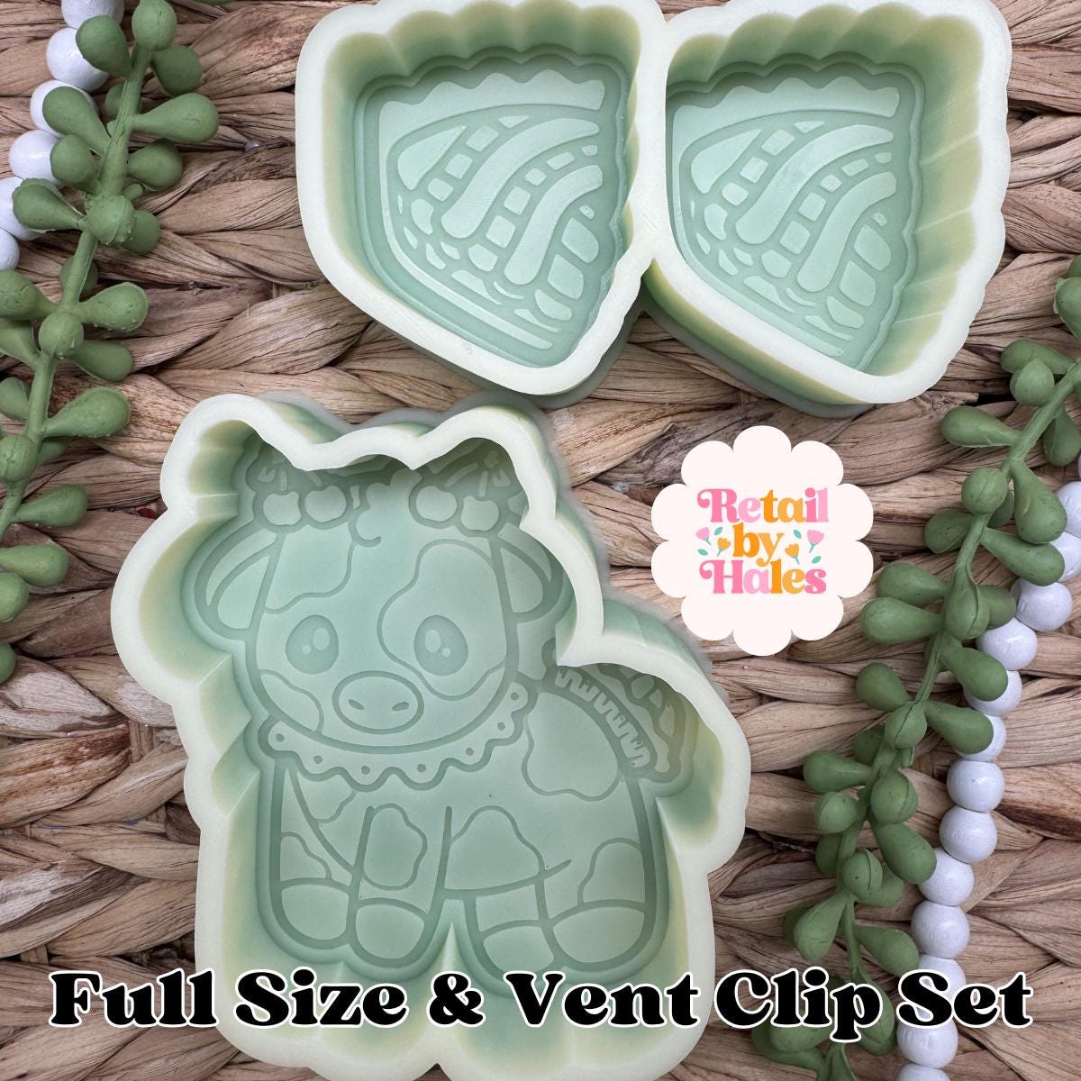 Cherry Pie Cow Set Freshie Mold, Cherry pie vent clip freshie mold, cutie cow Cherry pie, fall freshie mold, Cherry freshie molds