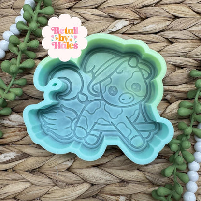 Witchy Cow Freshie Mold, western freshie molds, halloween freshie mold, witch freshie mold, witch on broom freshie mold, halloween cow mold