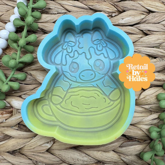 Cow with Coffee Mug Freshie Mold, bestselling freshie molds, coffee shop freshie, Cardstock Freshie Mold, cow coffee freshie mold