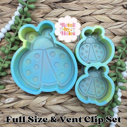 Ladybug Vent Clip Freshie Mold Set, bestselling freshie molds, summer silicone mold, summer freshie molds, flower ladybug freshie mold