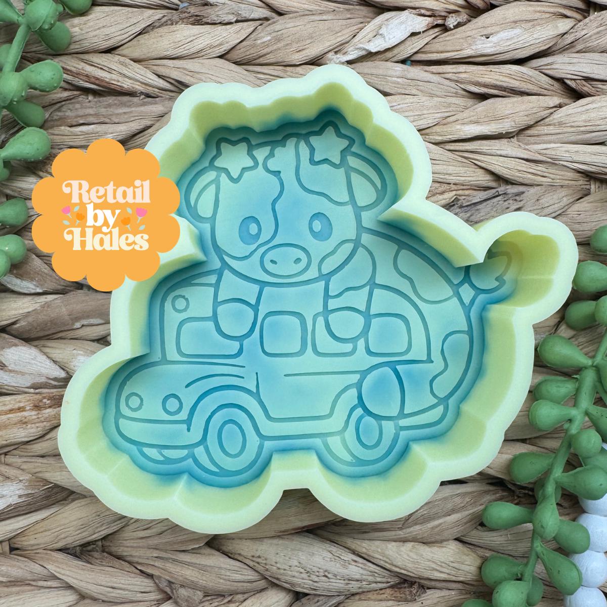 School Bus Cow Freshie Mold, freshie making supplies, teacher freshie ideas, cute teacher mold, flower bus mold, bus driver freshie mold